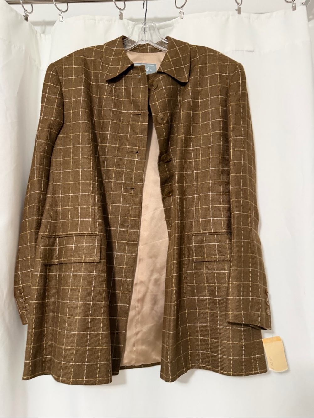 Vintage NWT Pietrafesa Brown Windowpane pattern Blazer Jacket